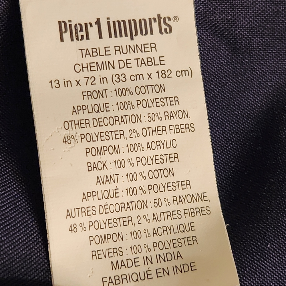 Pier 1 Imports Table Runner Applique Navy Multicolor Floral Cotton Home 13 x 72 - Picture 7 of 11